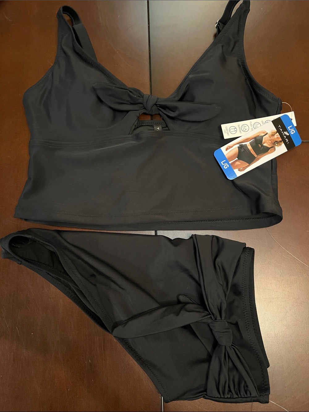 Tahari Black Two-Piece Tie-Front tankini Set